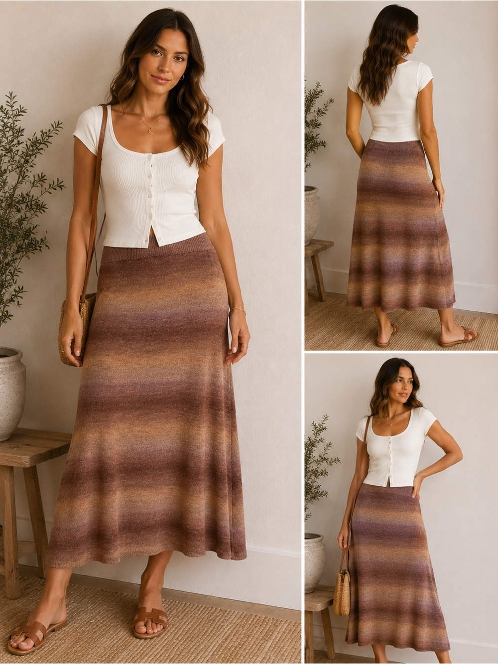 NWT TALISMAN Ombre Knit Maxi Skirt XS | Boho Luxe Brown Taupe Gradient